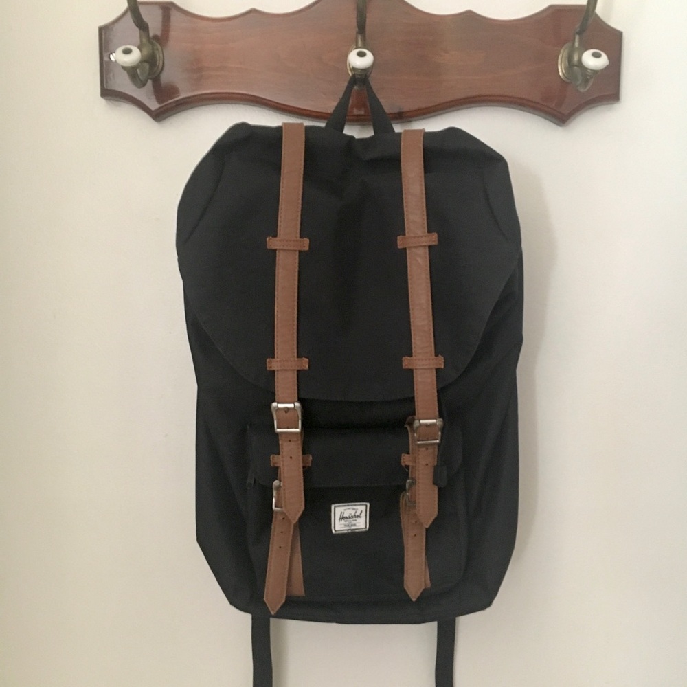 Herschel Supply Company Black and Brown Backpack with Leather Straps